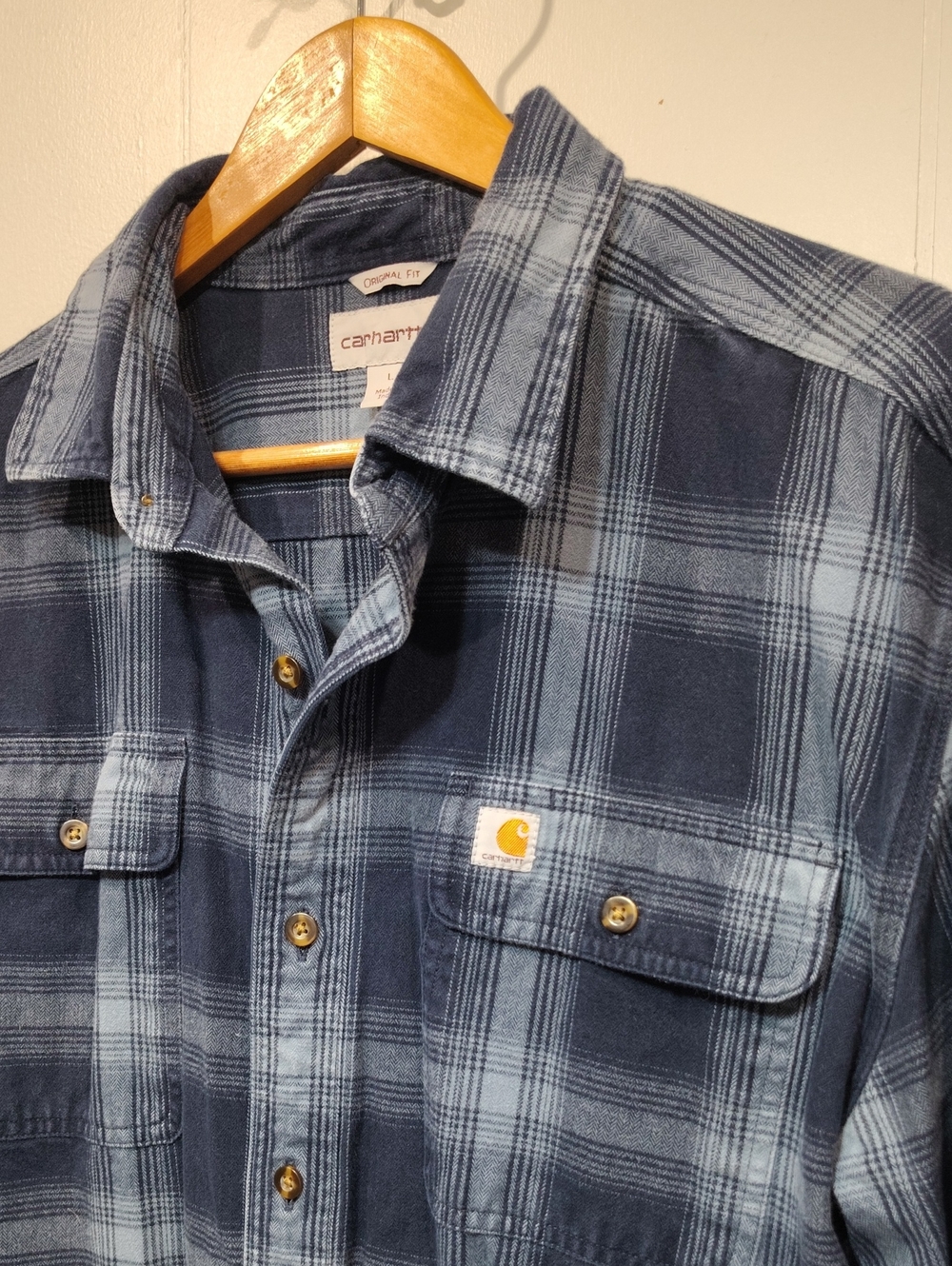 Carhartt Plaid Button Up Flannel Shirt Blue Size Large - Picture 2 of 7